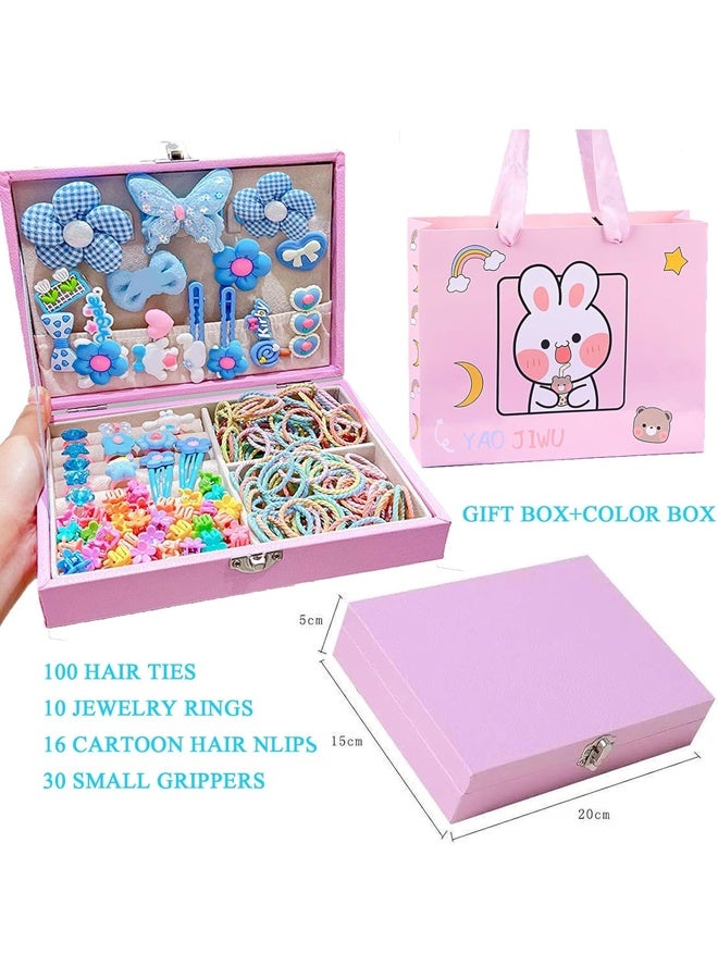 بيوينتي مجموعة ملحقات الشعر ، مجموعة لباس الشعر للبنات مع صندوق المجوهرات ، ربطات الشعر ، مقاطع الشعر ، مجموعة ألعاب الأميرة الفاخرة ، ألعاب هدايا لسن 3 4 5 6 7 8 9 10 البنات الأطفال الصغار (الأزرق) - Image 2